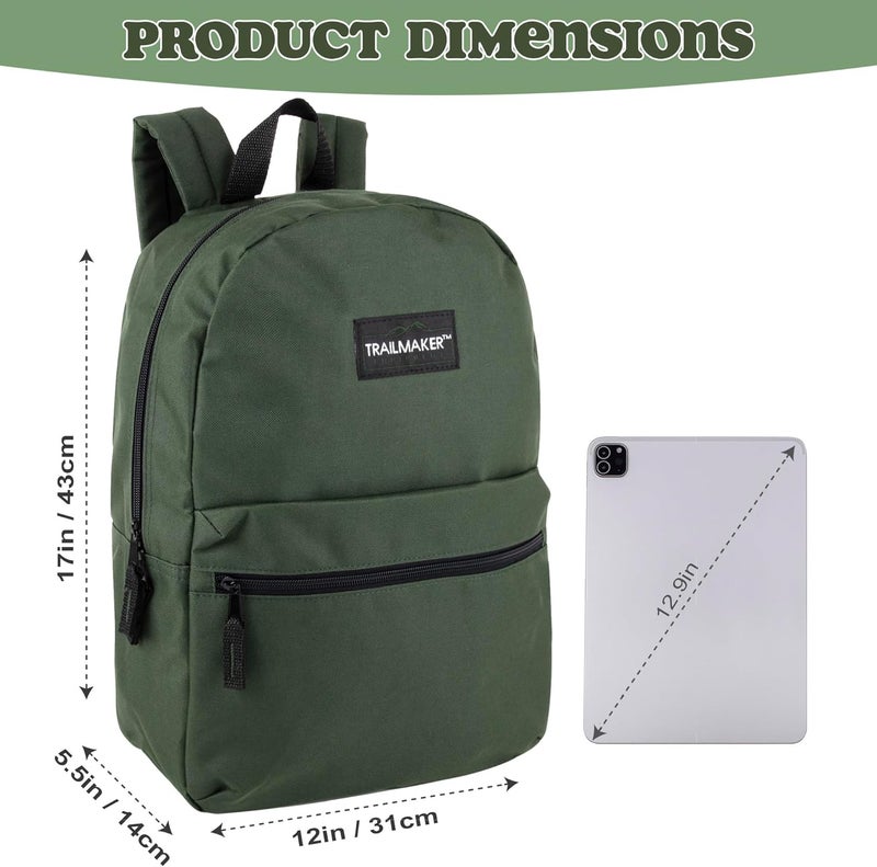 Trailmaker Classic 17 inch Backpacks with Adjustable Padded Straps | School Backpacks for Girls, Boys (Green) - Image 4